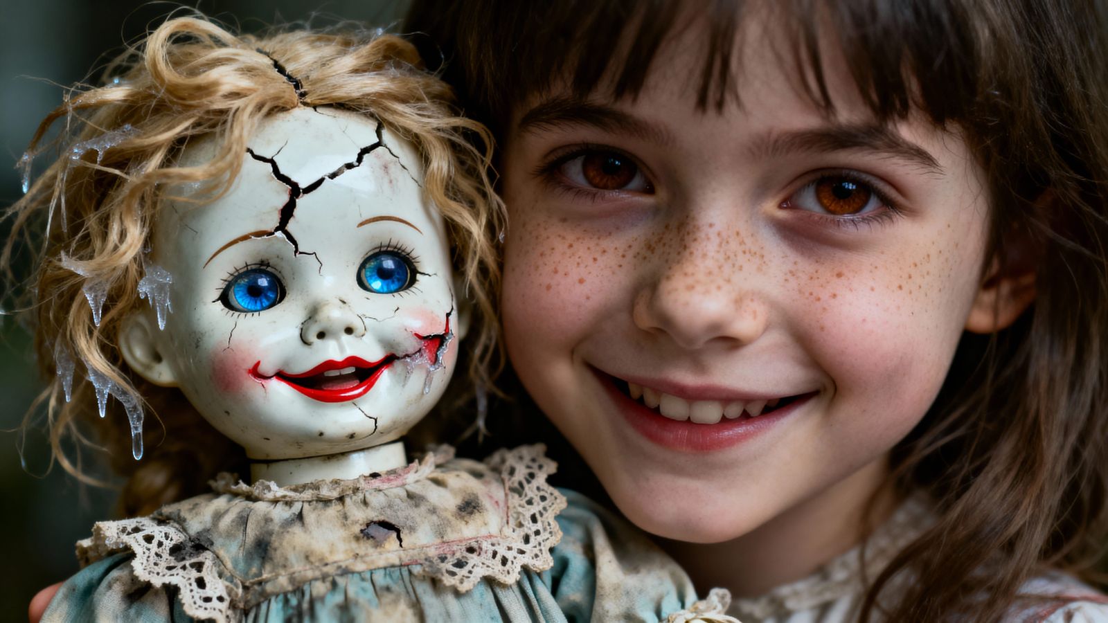 Hyper Realistic Portrait of a Young Girl with a Creepy Doll