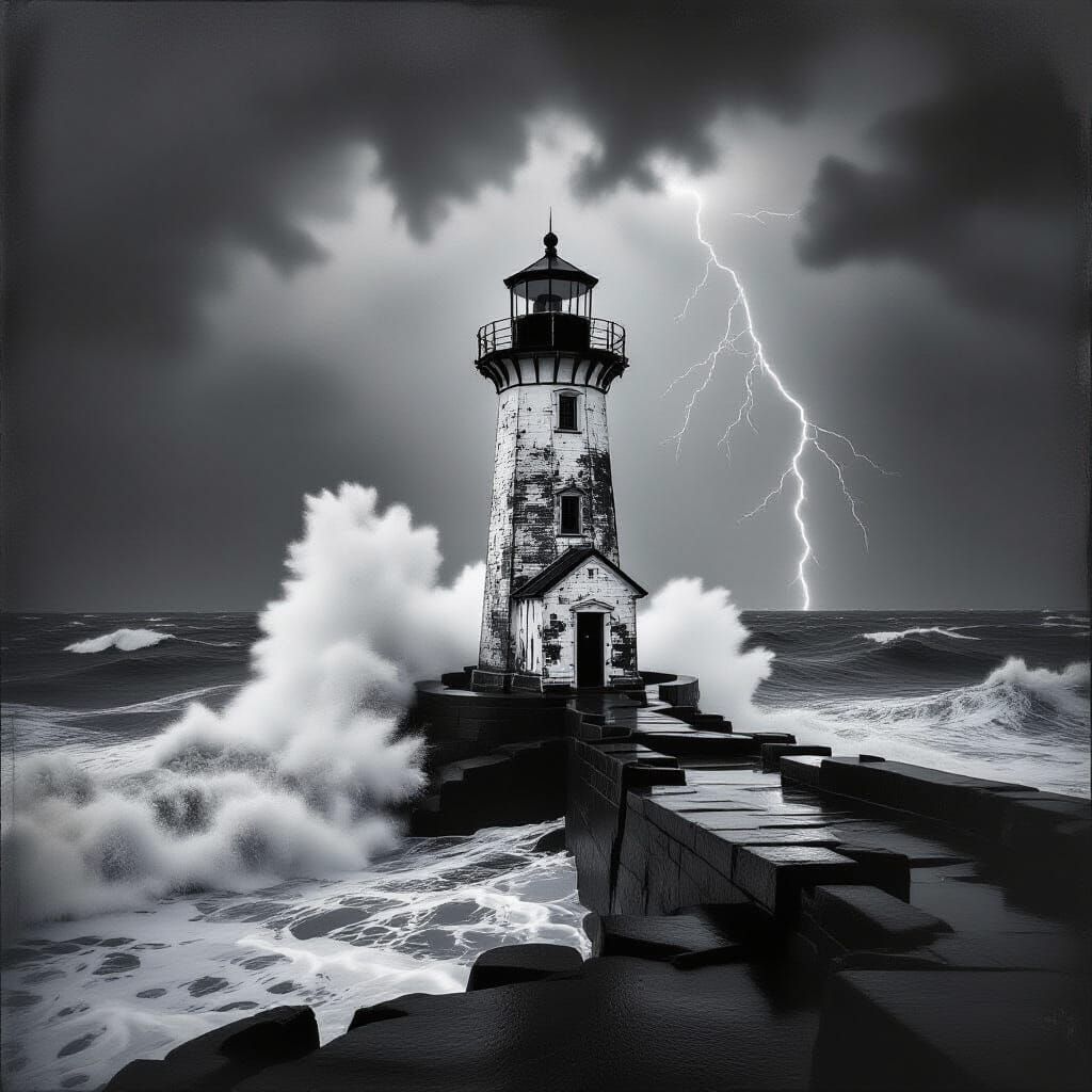 Dramatic Lighthouse Photograph in Ansel Adams Style