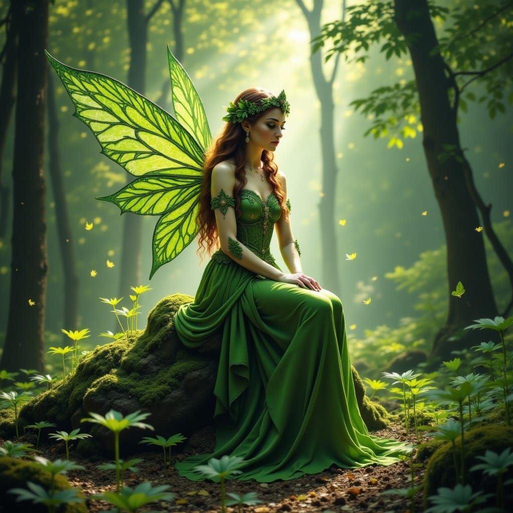 Irish Fairy in Forest, Hyperrealistic Tarot Style