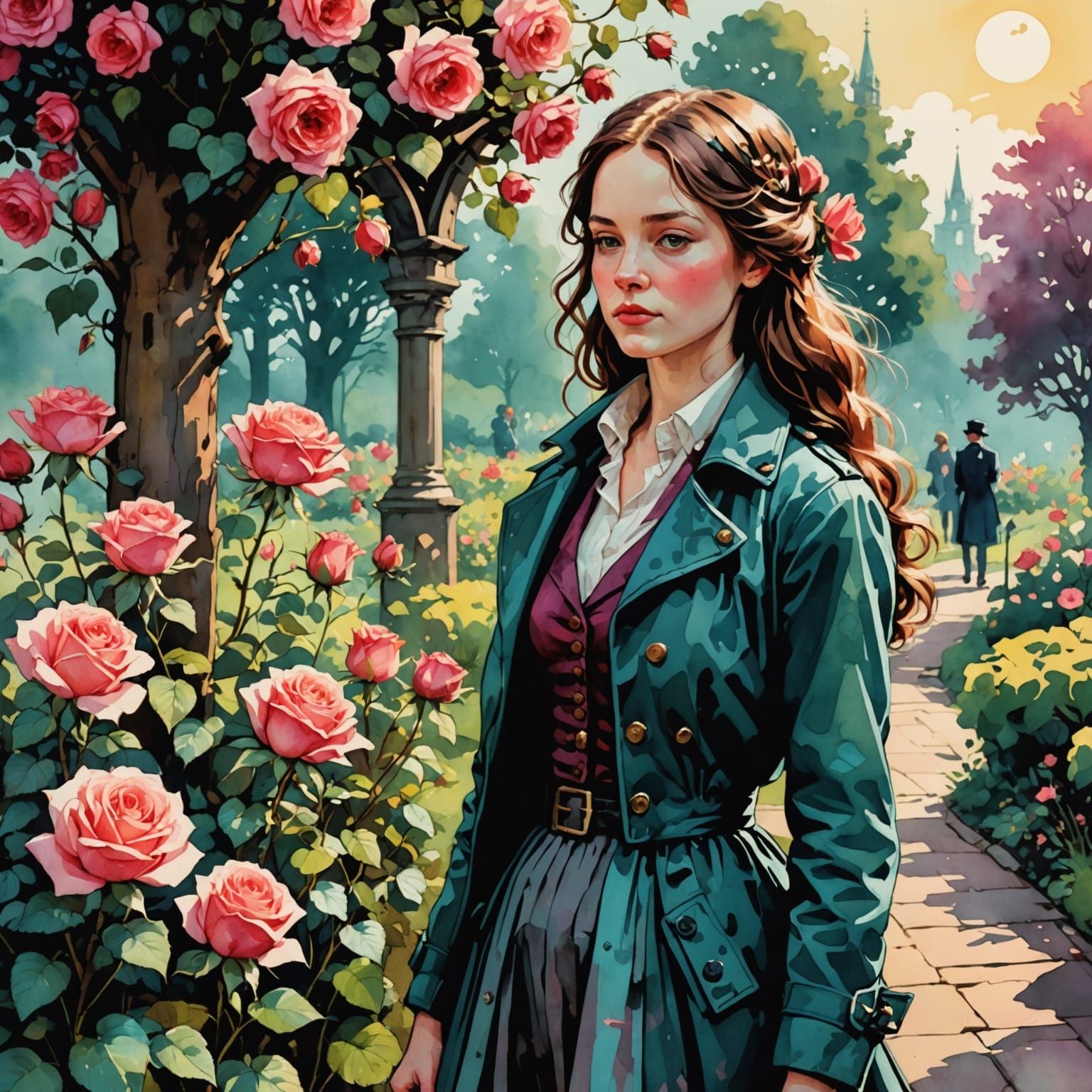 Colorful Rose Garden in Solarpunk Style