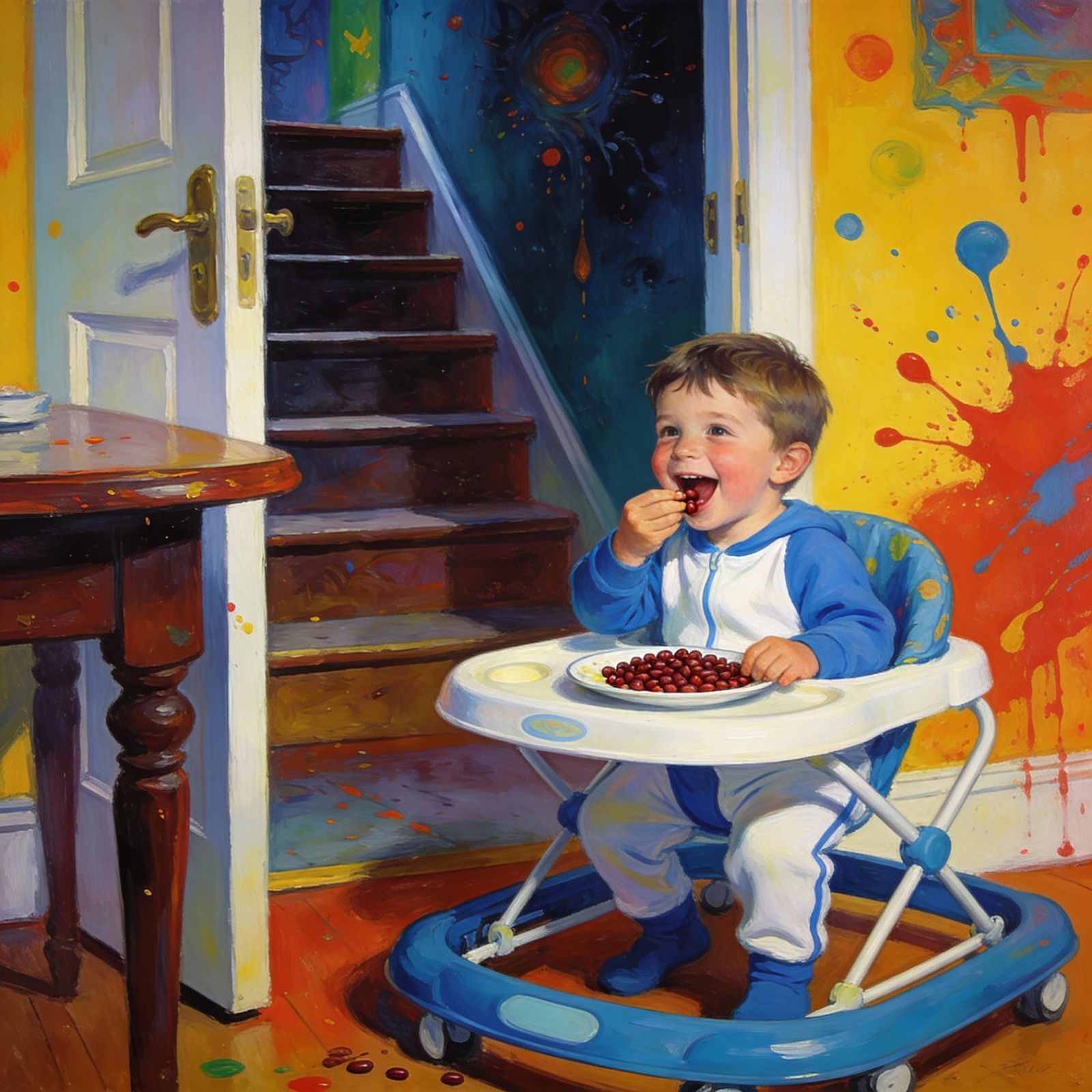 Boy in Walker Eats Beans, Staircase Doorway, Matte Painting ...