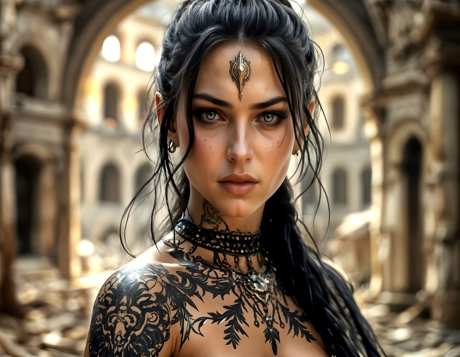 Legendary Female Gladiator in Colosseum, Photorealistic Artw...