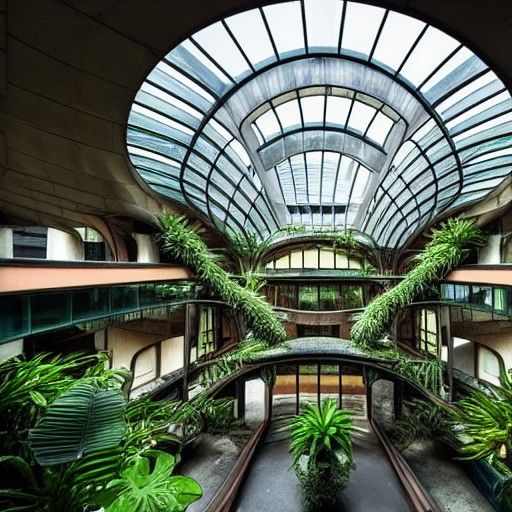 Overgrown Atrium in Cyberpunk Style