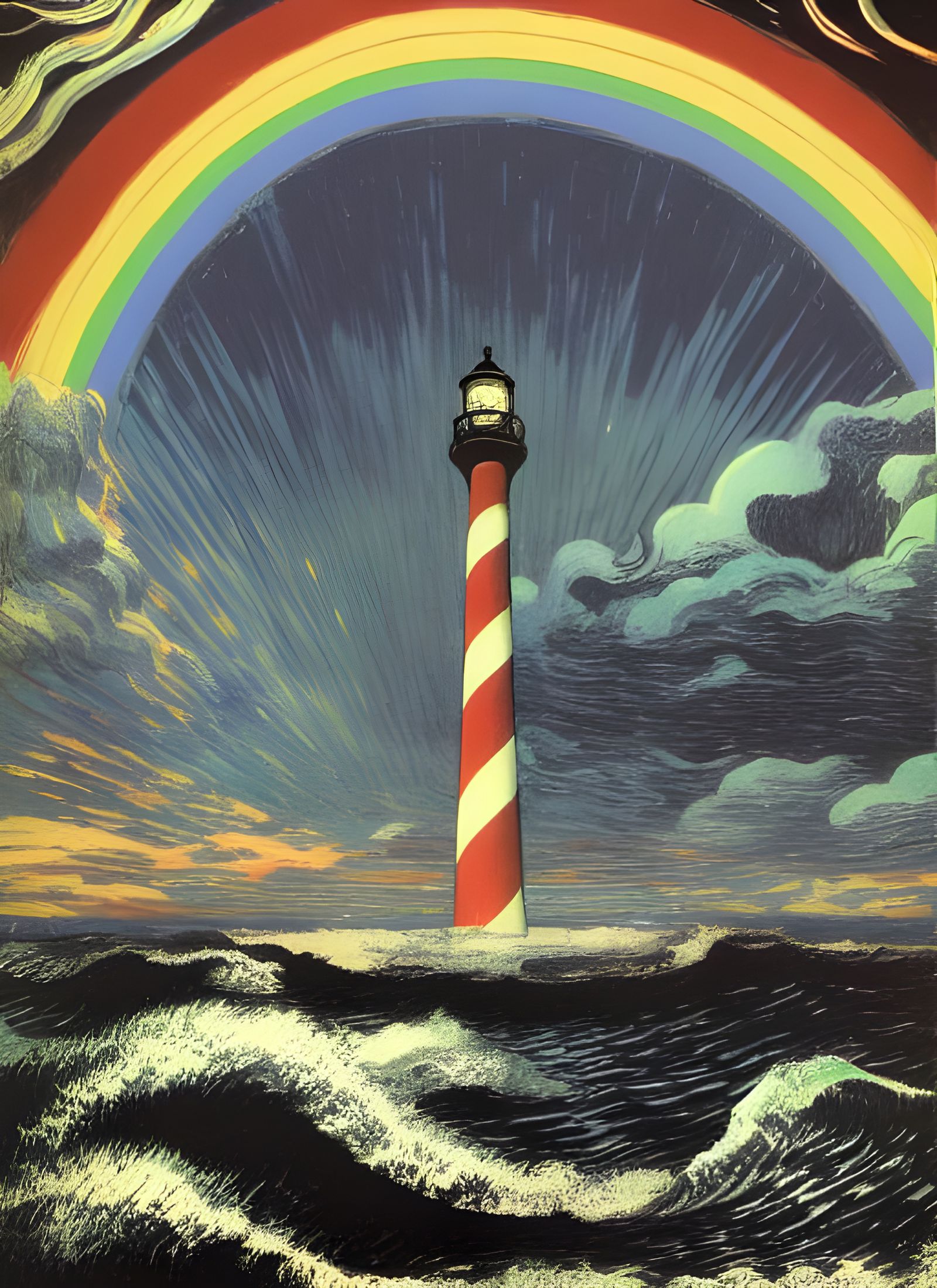 Rainbow and Lighthouse: Surreal Digital Art