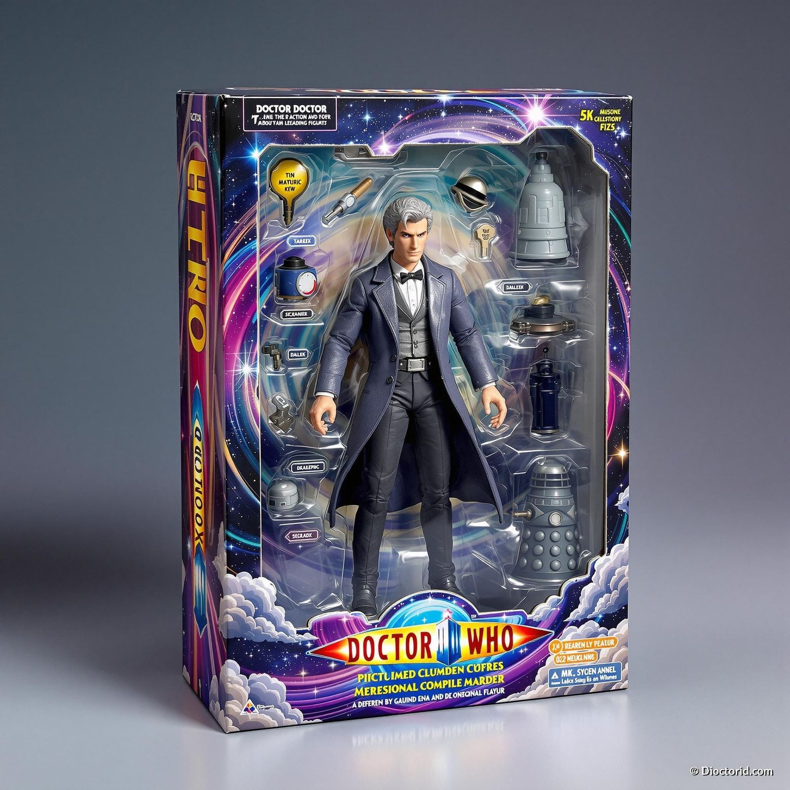 Retro-Futuristic Doctor Who Action Figure in Classic Packagi...
