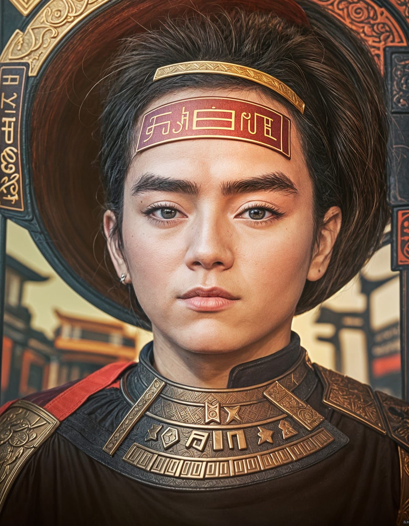 Surreal Bronze Warrior Confronts Defeated Enemies on a Deser...