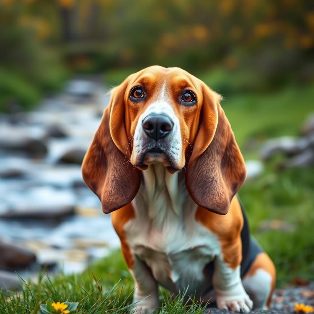 Adorable Basset Hound Posing by Stream