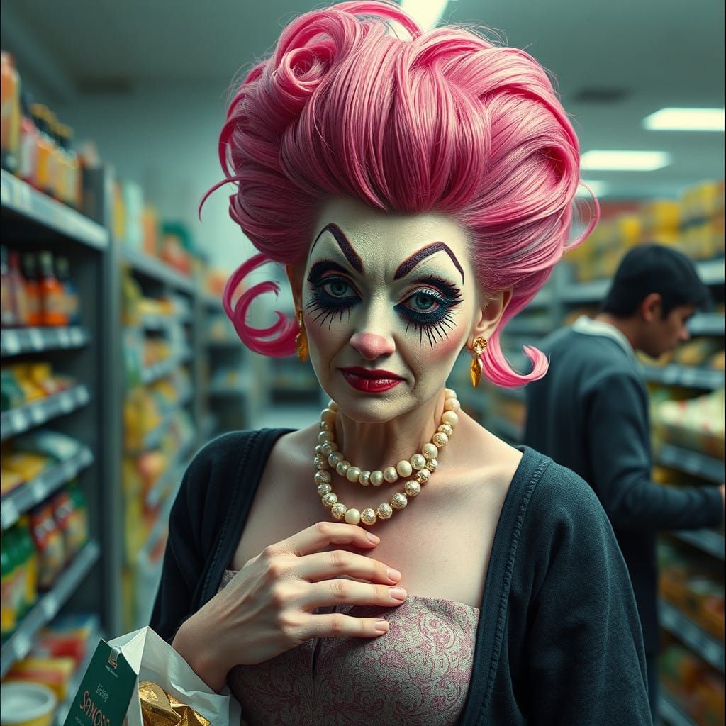 Hyperreal Drag Queen in Grocery Store