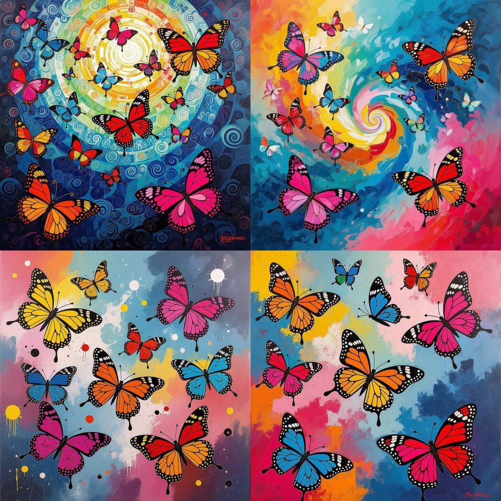 Confused Butterflies in Colorful Action Art Style