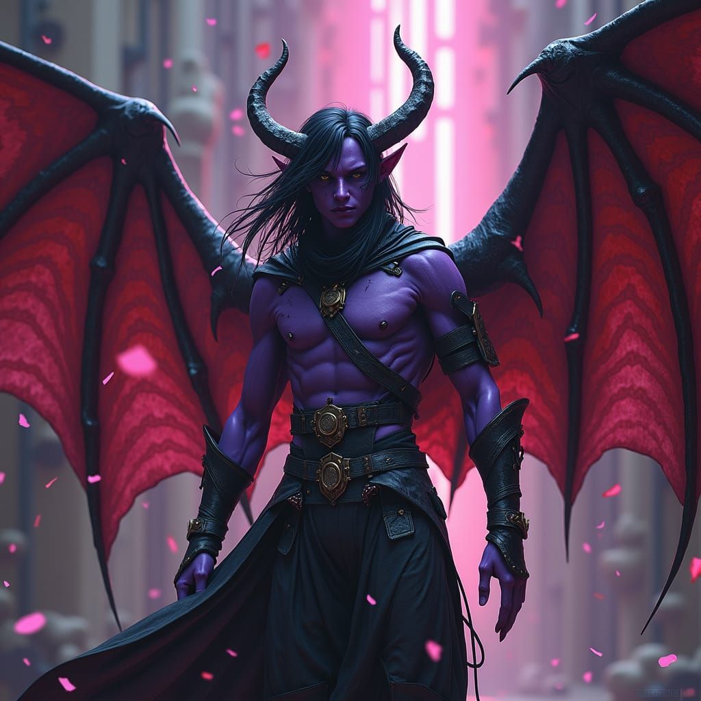 Winged Tiefling Warlock in Dark Fantasy Style