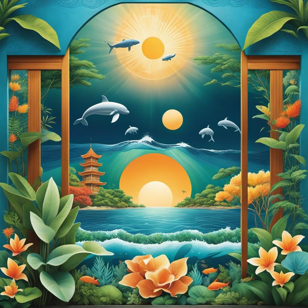 Harmonious City and Sea: Colorful 3D Geometric Art