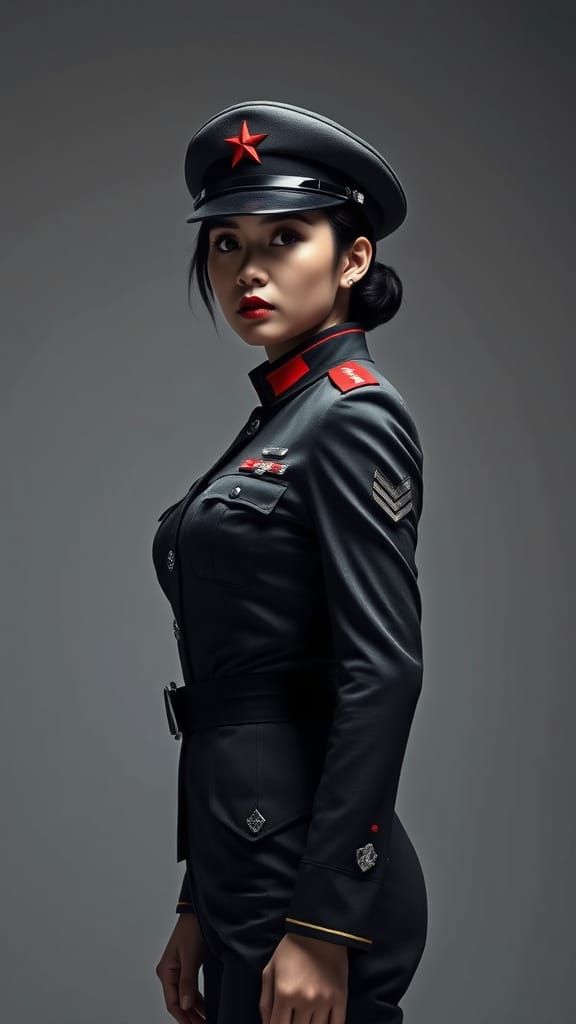 Film Noir Portrait of Chinese Woman in Uniform