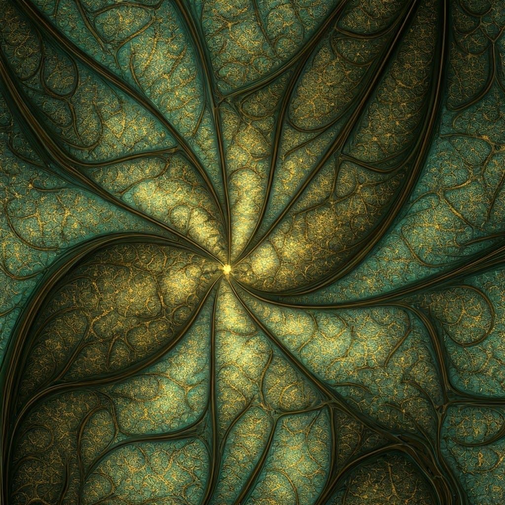 Ethereal Fractal Patterns in Gold and Mint Hues