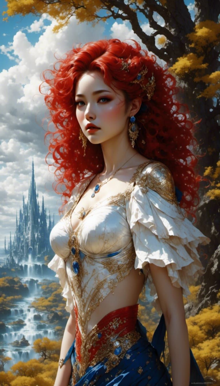 Stellar Goddess Portrait in Detailed Crayon Style