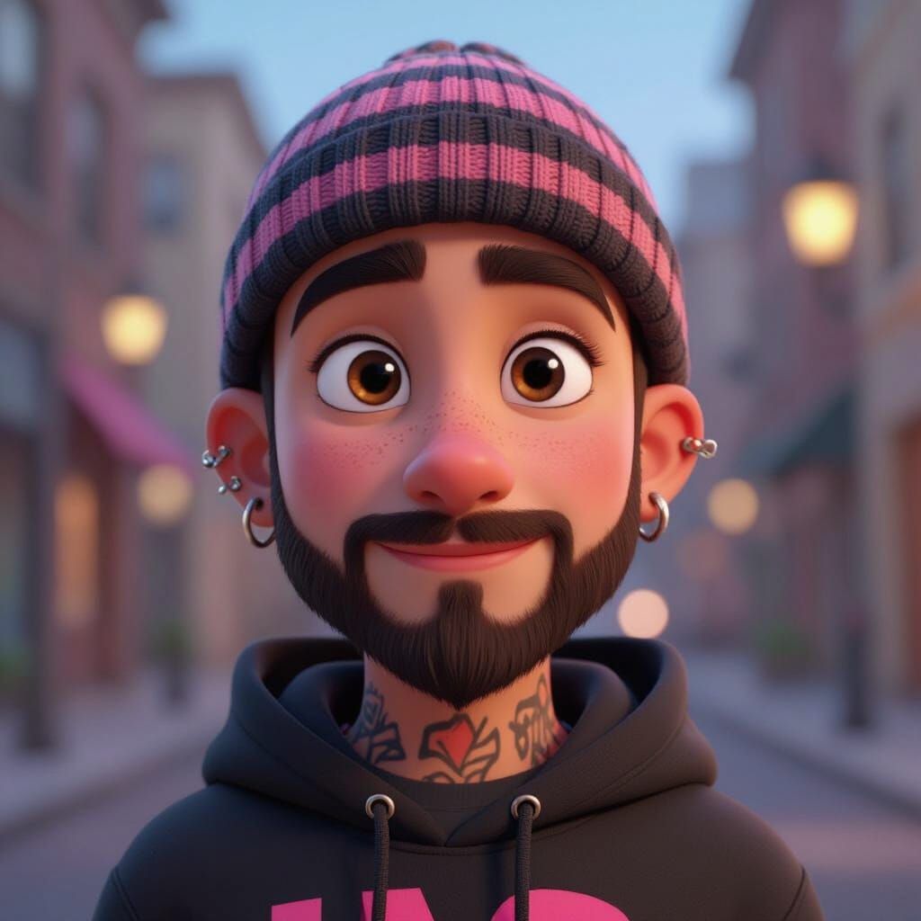 Pixar-Style Animated Character with Beanie and Hoodie