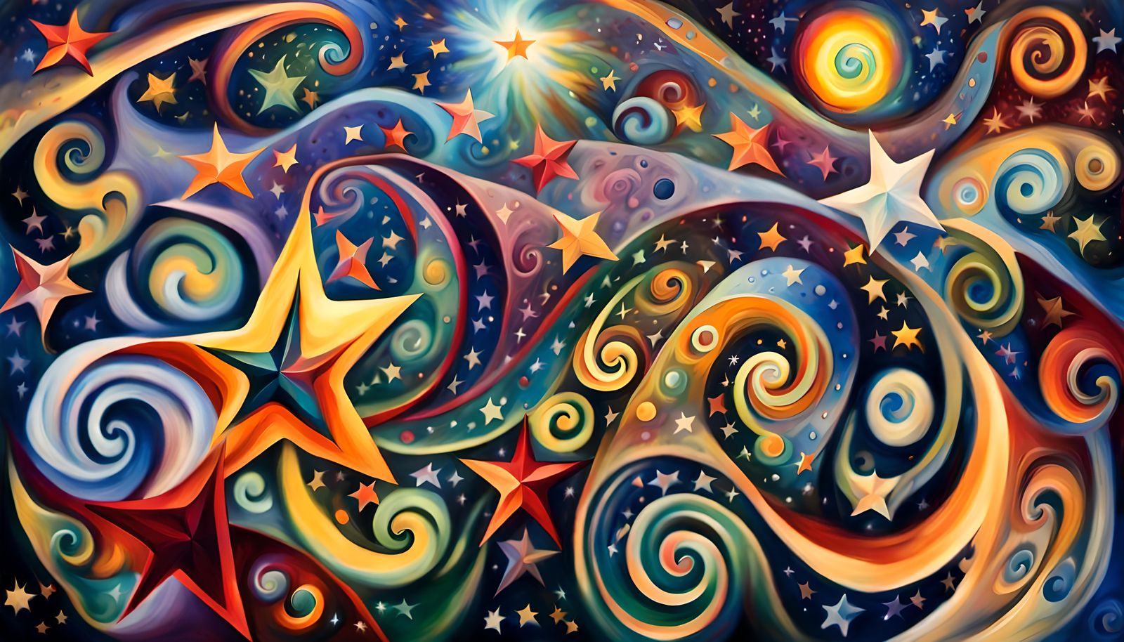 Swirling Star Cluster in Vivid Impasto Style