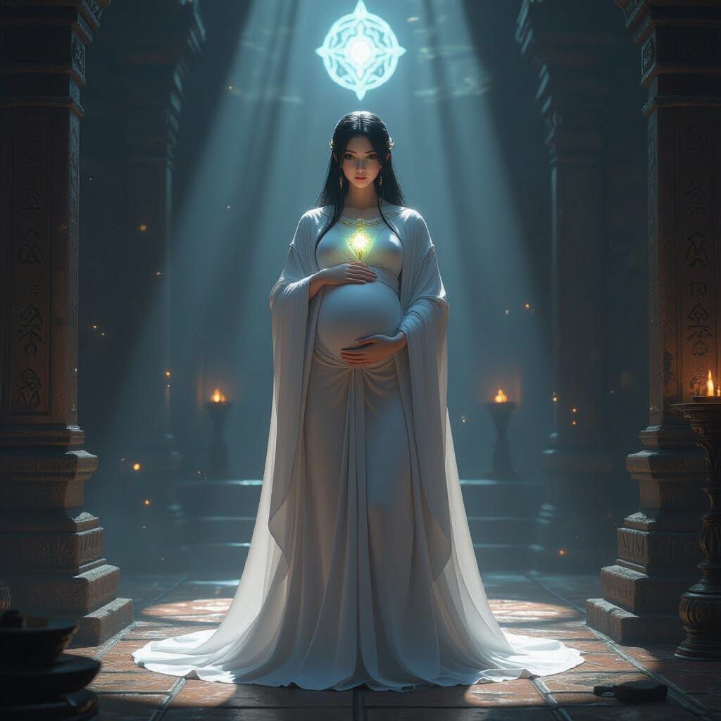 Mystical Priestess in Ancient Temple 3D Anime Style