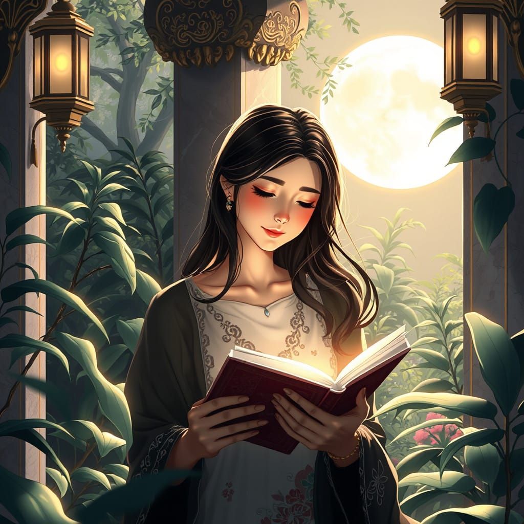 Ethereal Garden Sanctuary with Art Deco Details and Soft Lig...