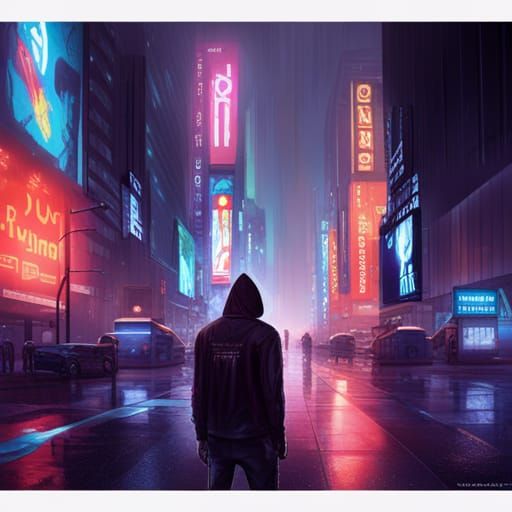 Futuristic Cyberpunk City Street in the Rain