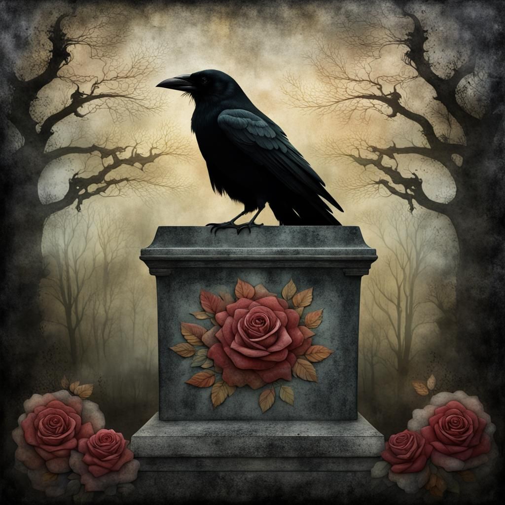 Surreal Crow and Roses Double Exposure Art