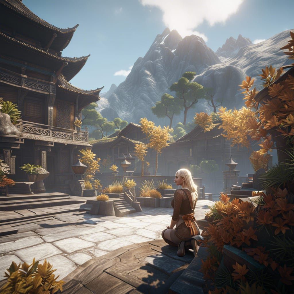 Blonde Woman in Shangri La: 3D Game Cinematic