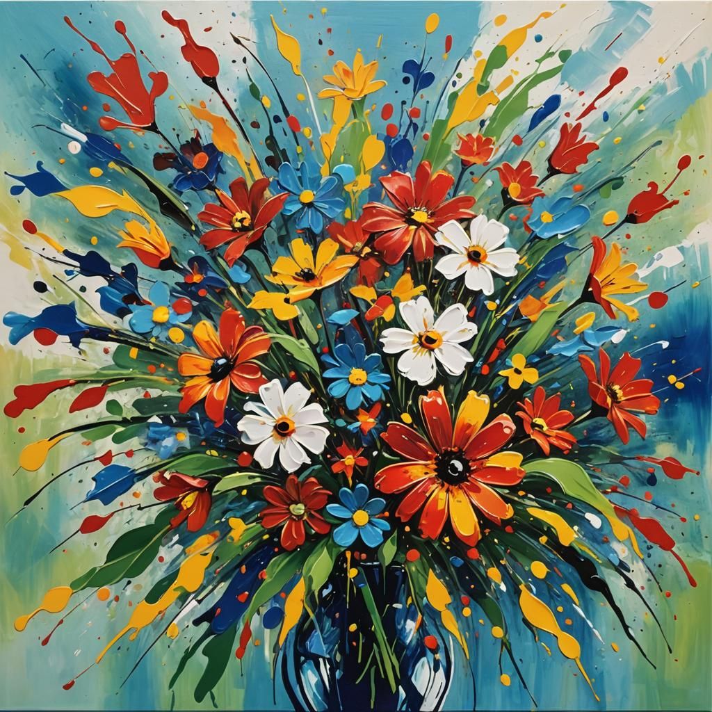 Abstract Acrylic Flower Bouquet with Vivid Colors