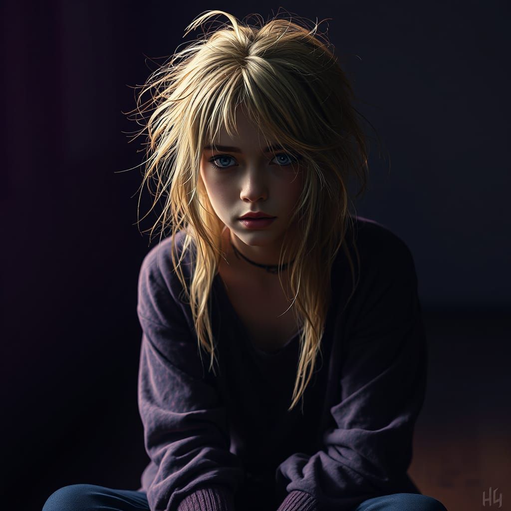 Emotional Woman in Empty Room: Dark Fantasy Art