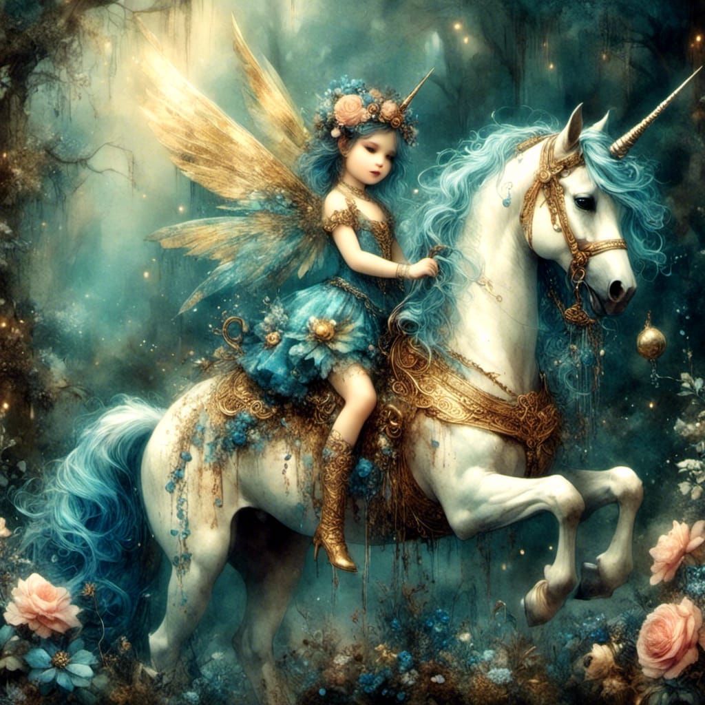 Enchanted Fairy on Unicorn in Magical Forest