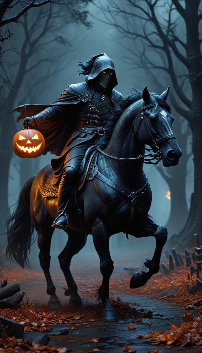 Halloween Tiled Background With Headless Horseman