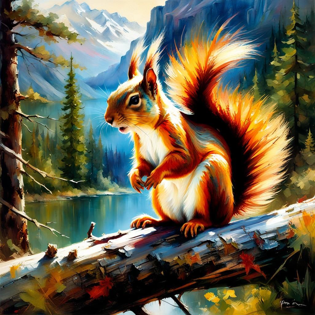 Squirrel in Forest: Detailed Matte Painting