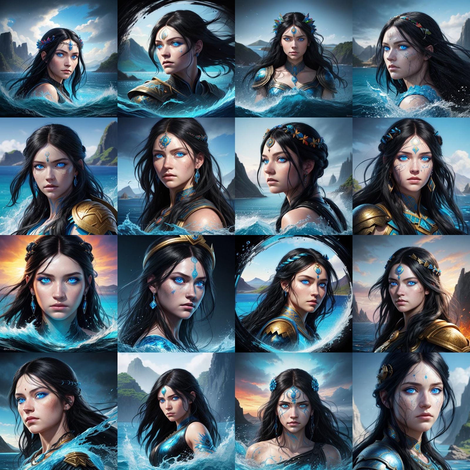 Goddess Portrait with Island Backdrop: Hyperrealistic Digita...