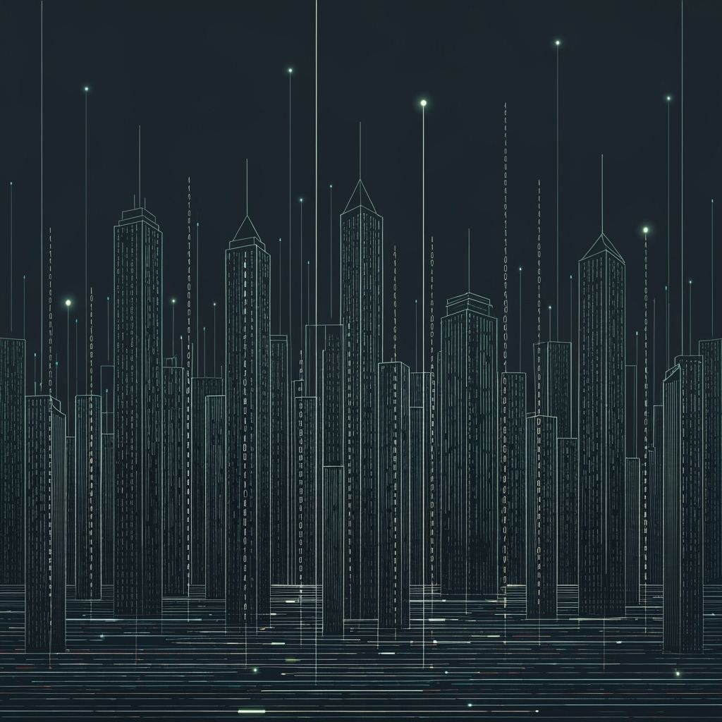 Minimalist Digital Cityscape with Neon Accents