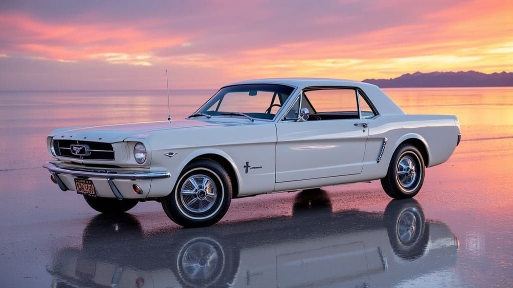 Vintage 1965 Ford Mustang Coupe at Sunset