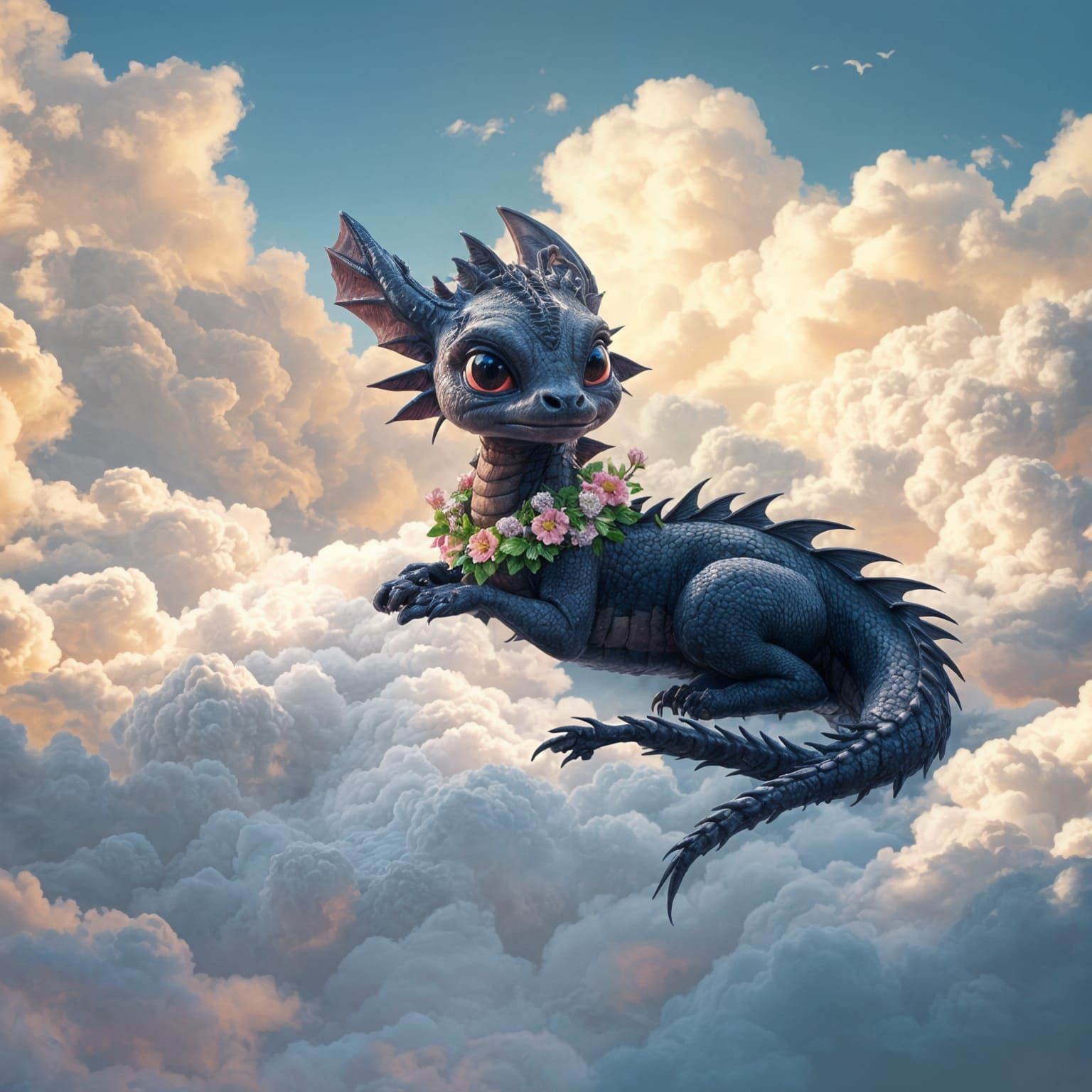 Whimsical Fantasy Dragon in Ethereal Clouds