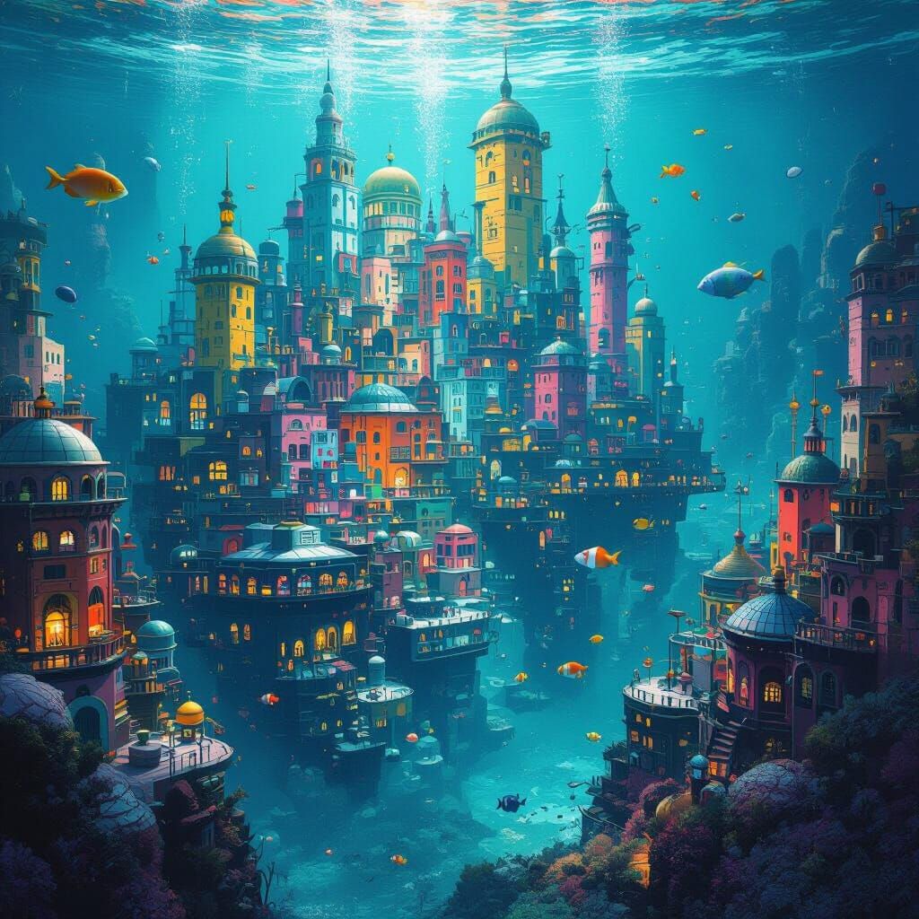 Vibrant Underwater City in Detailed Matte Painting Style