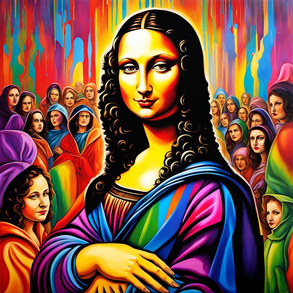 Rainbow Satin Women in Rain, Graffiti Art Style