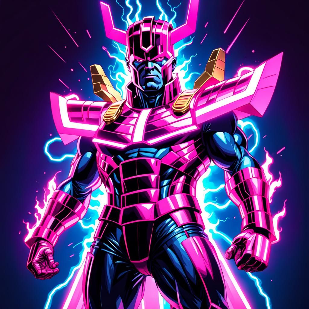 Galactus Portrait in Synthwave Neon Retro Style