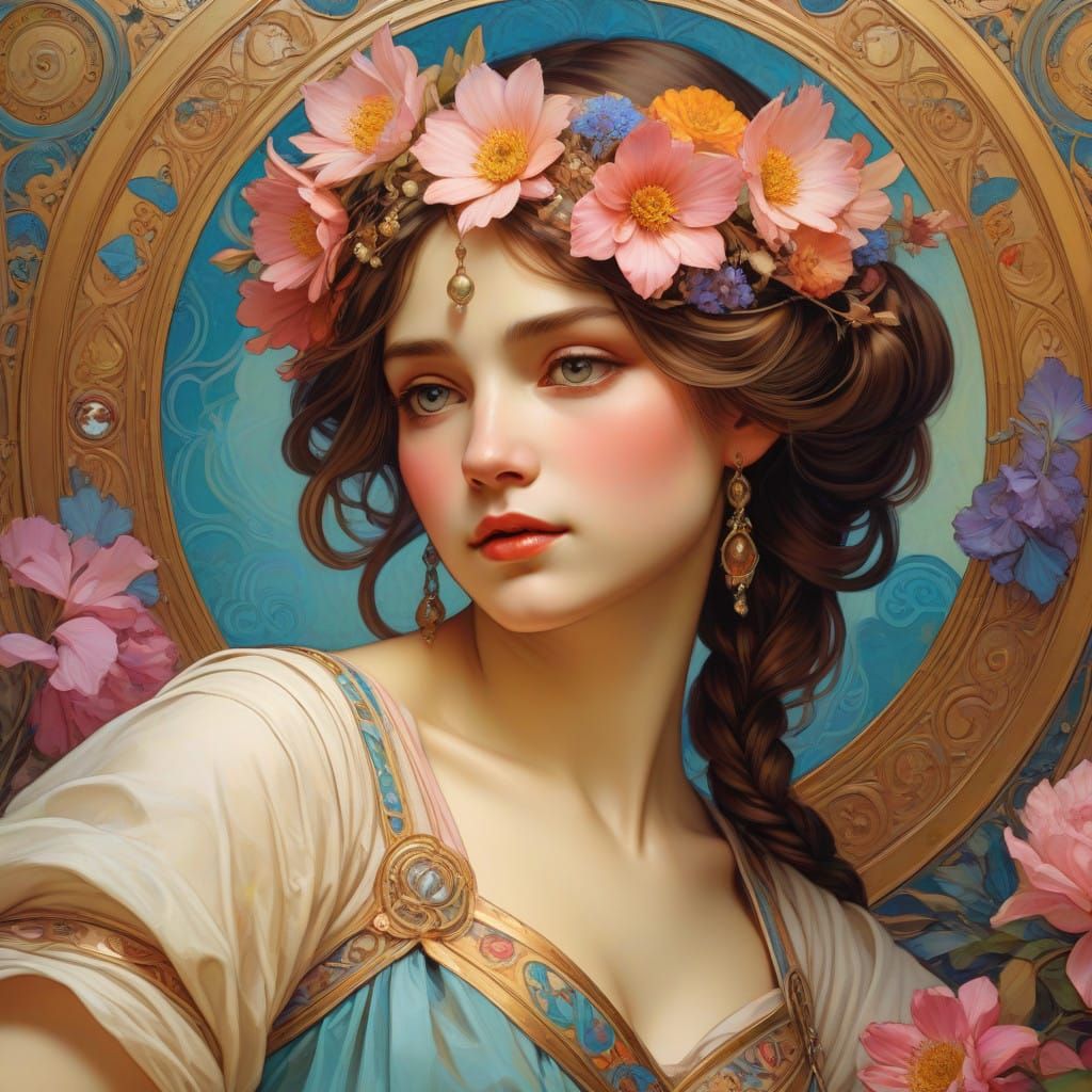 Vibrant Study with Gilded Florals in Oil