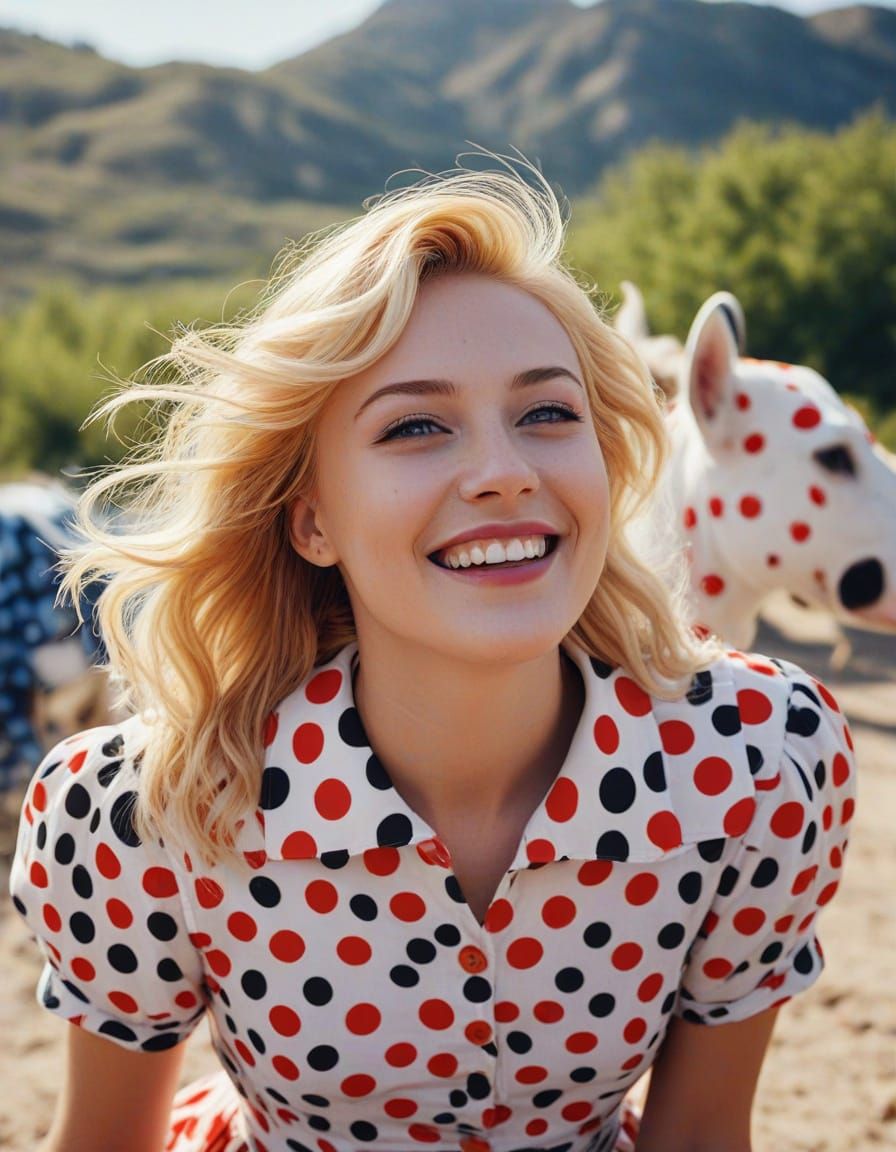 Polka-Dot Wings in Surreal Retro Landscape