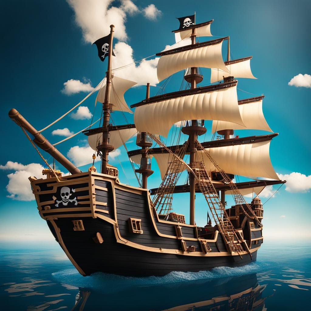 Pirate Ship on Black Background