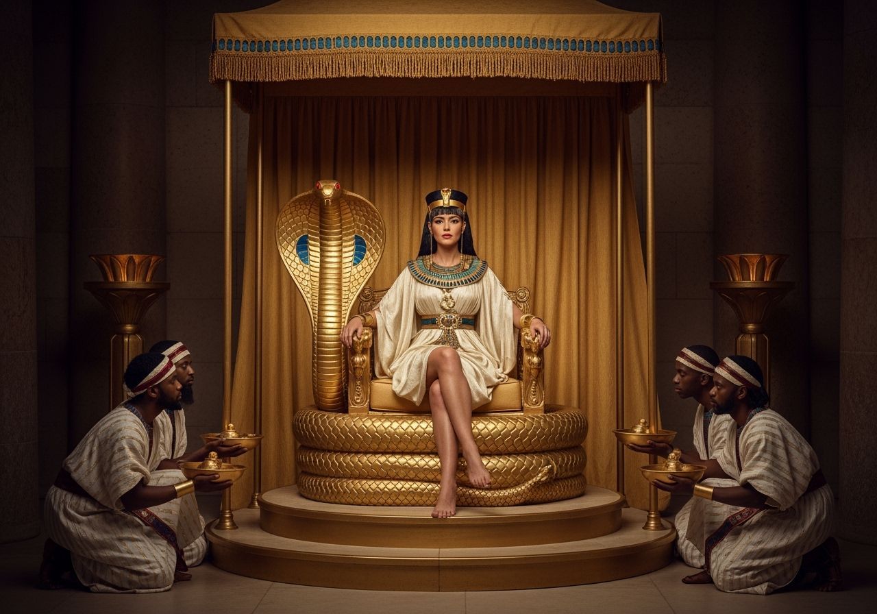 Egyptian Queen on Cobra Throne in Palace