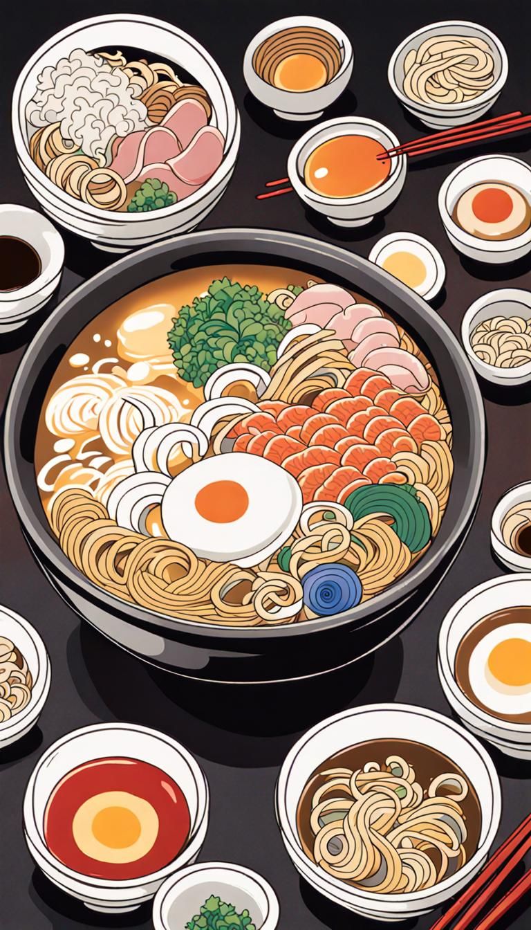Detailed and Colorful Ramen Bowl Still Life