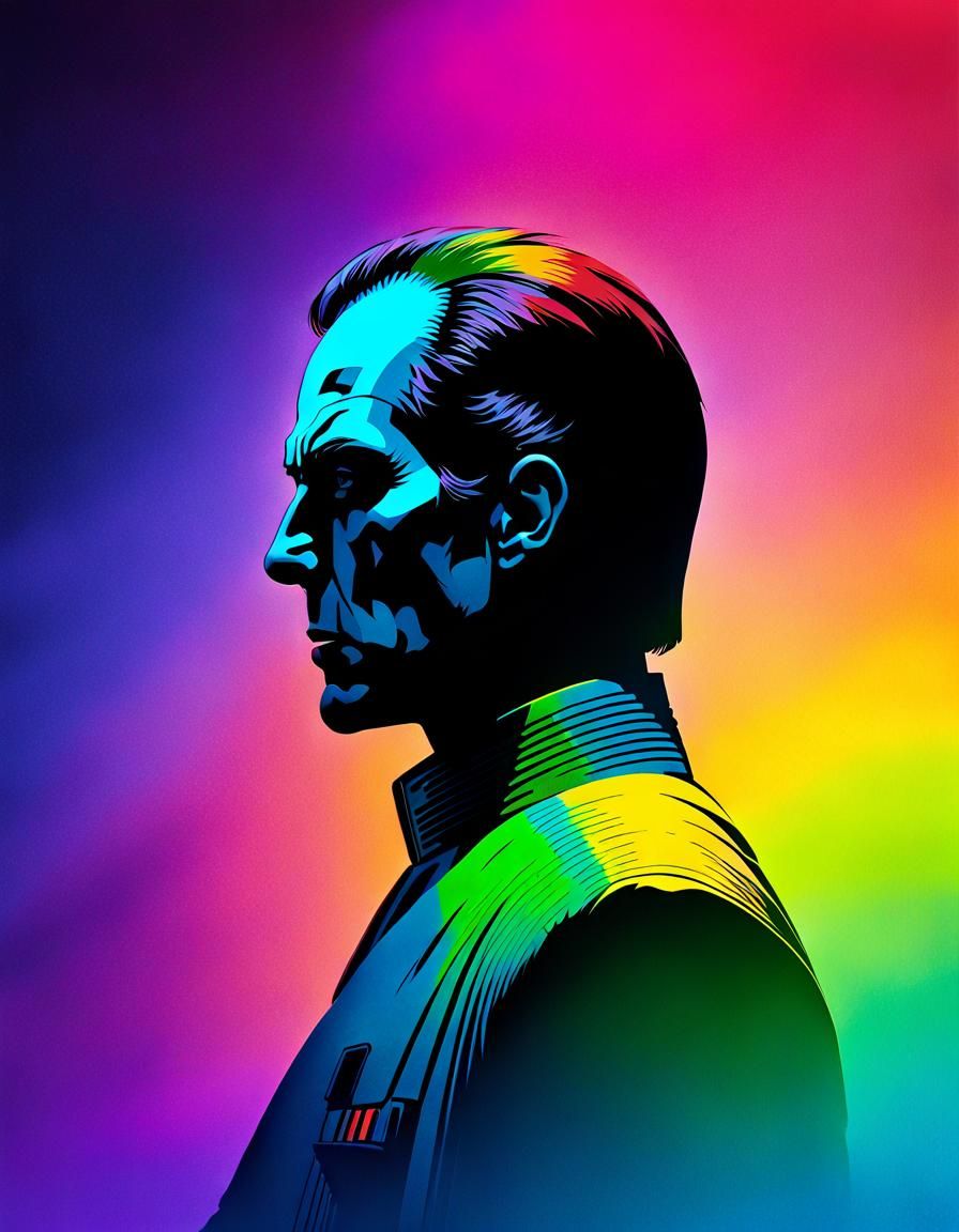 Grand Admiral Thrawn Silhouette in Rainbow Fantasy Style