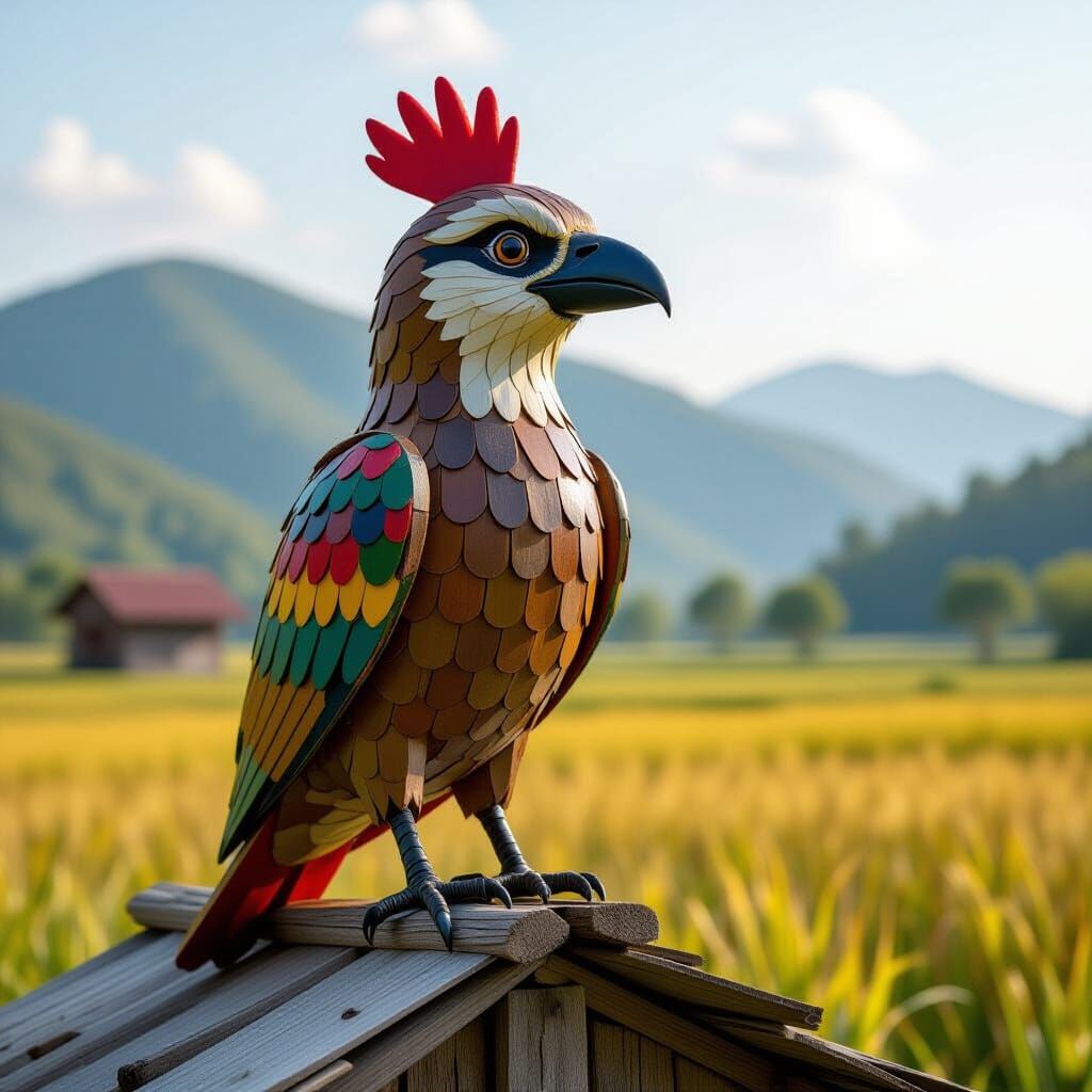 Rustic Owl Sculpture from Reclaimed Wood in Folk Art Style