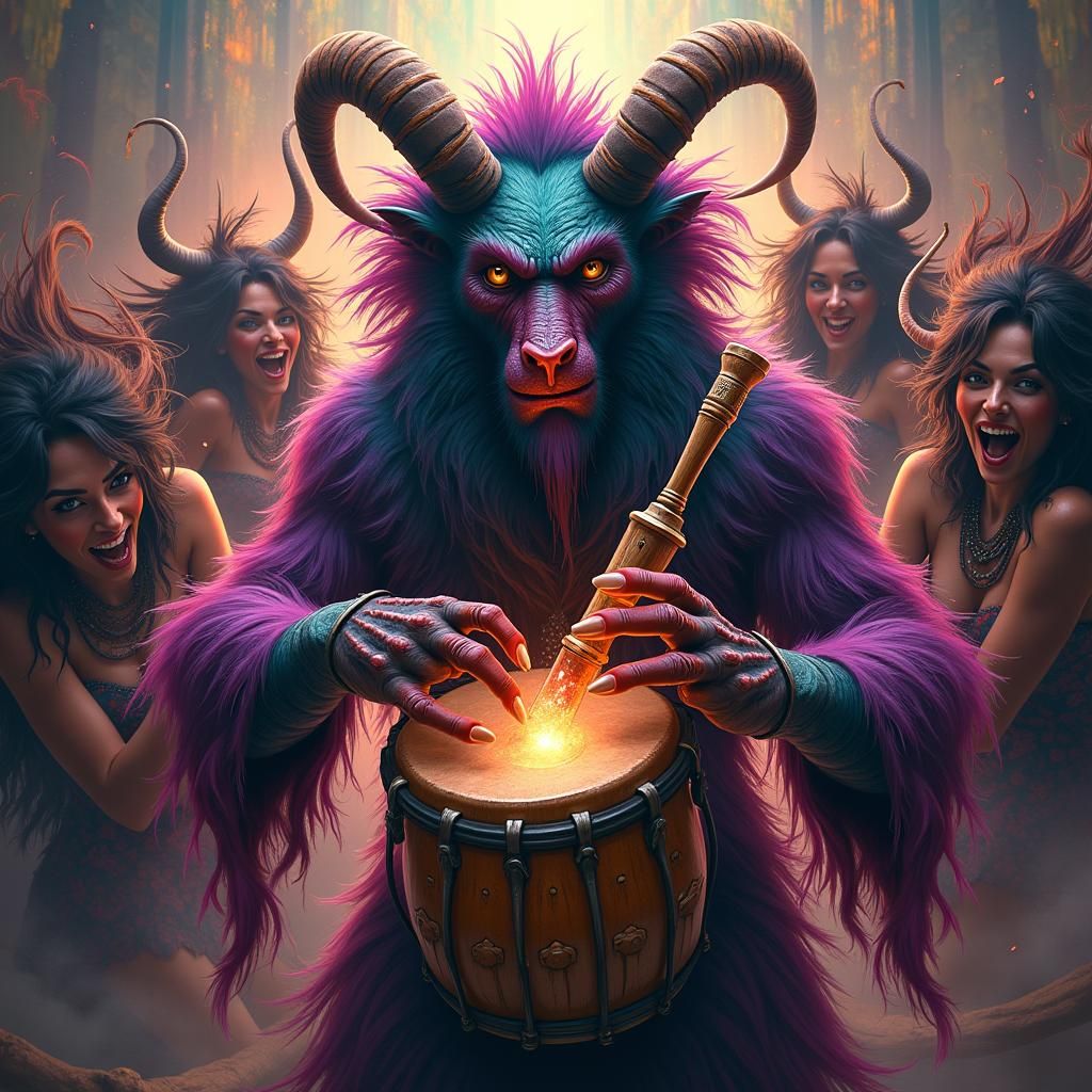 Mandrill Demon's Bongo Ritual in Dark Fantasy Style