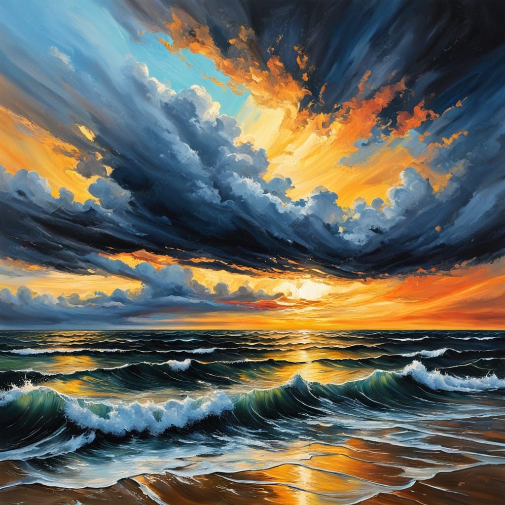Abstract Seascape with Golden Horizon