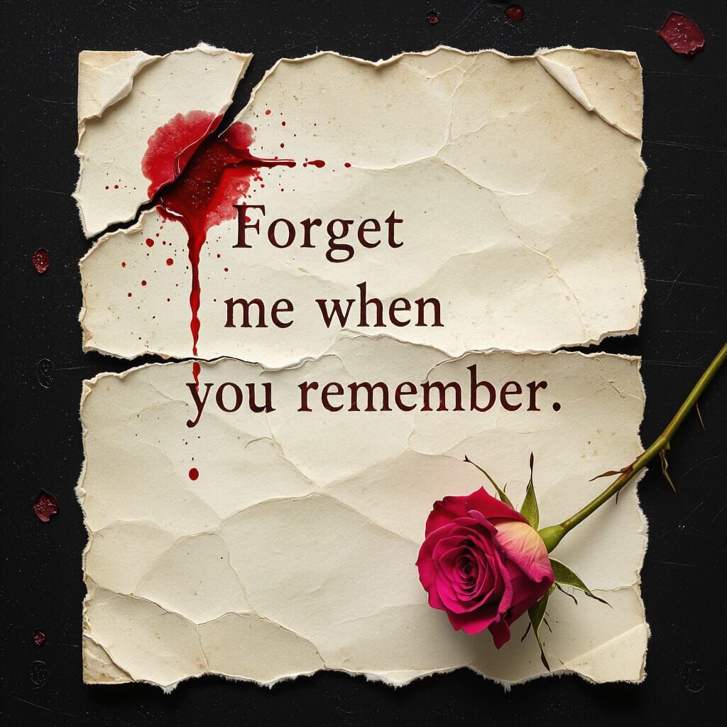 Wilted Rose and Torn Letter with Faded Message