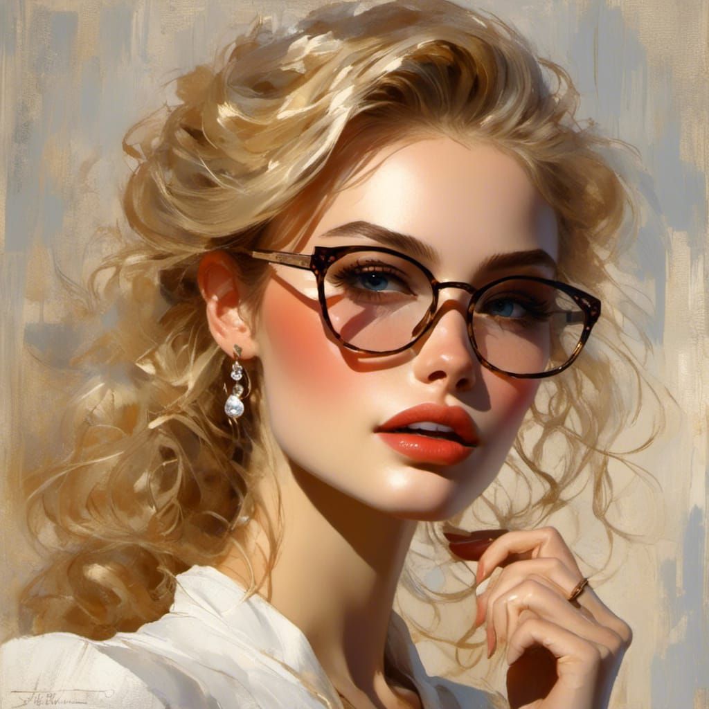 Woman Applying Lip Balm in Oil and Ink Style