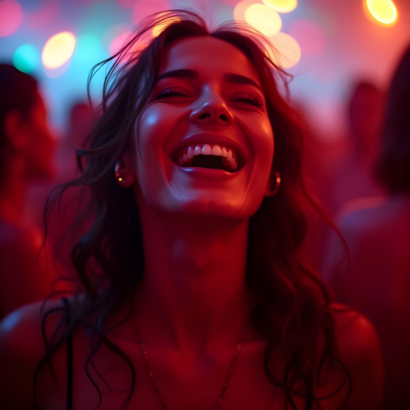 Woman in Ecstatic Dance, Captured in a Vibrant Club Setting