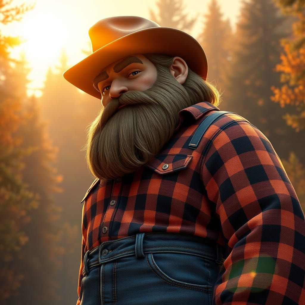 Legendary Giant Paul Bunyan in Sunlit Forest